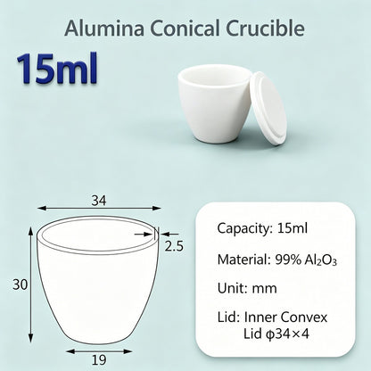 Alumina Conical Crucible – Lidded, 3–15mL, with Inner Convex or Outer Snap Lid