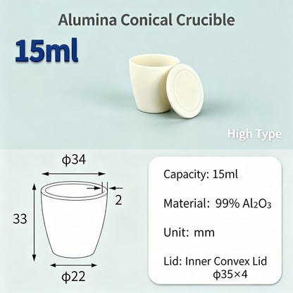 Alumina Conical Crucible – Lidded, 3–15mL, with Inner Convex or Outer Snap Lid