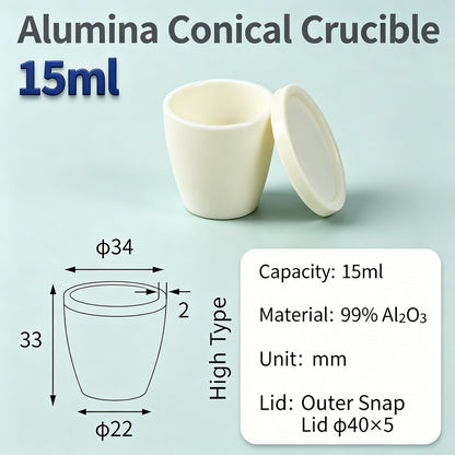 Alumina Conical Crucible – Lidded, 3–15mL, with Inner Convex or Outer Snap Lid