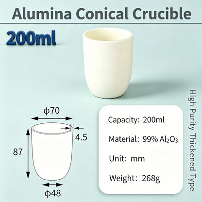 Alumina Conical Crucible – Lidless, 150–3500mL, Large Capacity