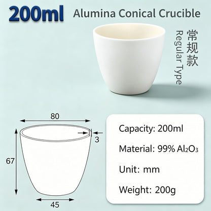 Alumina Conical Crucible – Lidless, 150–3500mL, Large Capacity