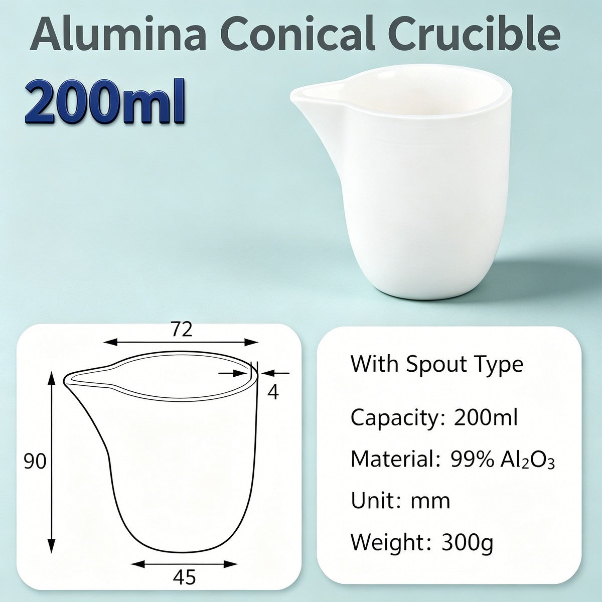 Alumina Conical Crucible – Lidless, 150–3500mL, Large Capacity