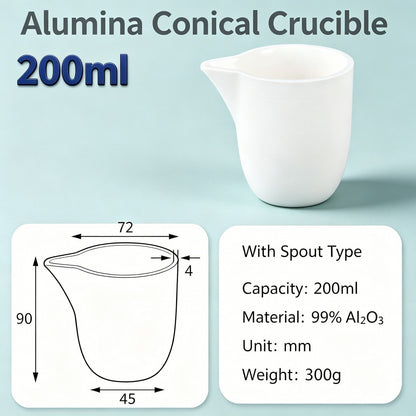 Alumina Conical Crucible – Lidless, 150–3500mL, Large Capacity