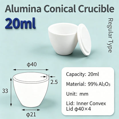 Alumina Conical Crucible – Lidded, 20–100mL, Regular, Short & High Purity