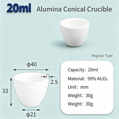 Alumina Conical Crucible – Lidless, 3–100mL, 99% High Purity