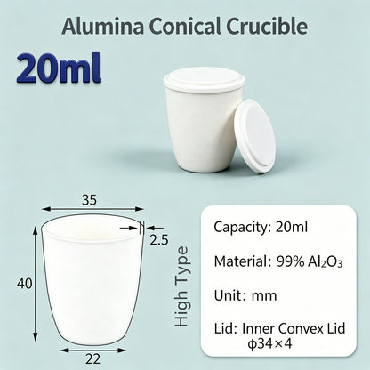 Alumina Conical Crucible – Lidded, 20–100mL, Regular, Short & High Purity