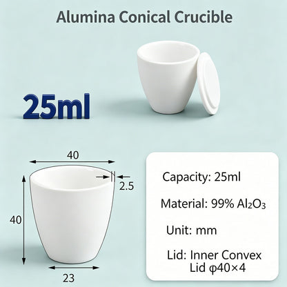 Alumina Conical Crucible – Lidded, 20–100mL, Regular, Short & High Purity