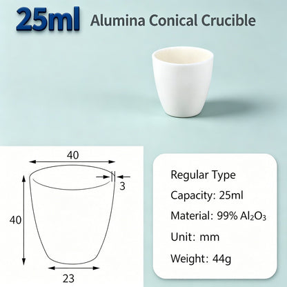 Alumina Conical Crucible – Lidless, 3–100mL, 99% High Purity