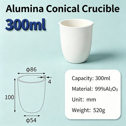 Alumina Conical Crucible – Lidless, 150–3500mL, Large Capacity