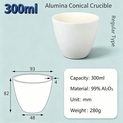 Alumina Conical Crucible – Lidless, 150–3500mL, Large Capacity