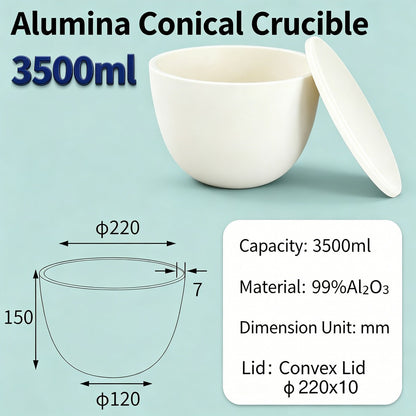 Alumina Conical Crucible – Lidded, 150–750mL, High Purity for Bulk Processing