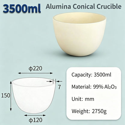 Alumina Conical Crucible – Lidless, 150–3500mL, Large Capacity