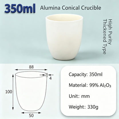 Alumina Conical Crucible – Lidless, 150–3500mL, Large Capacity