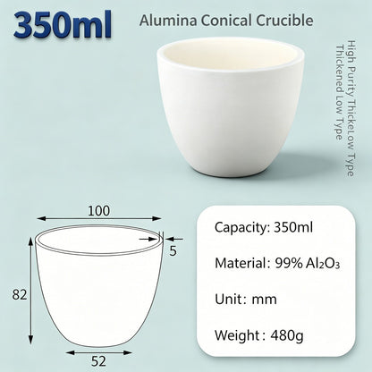 Alumina Conical Crucible – Lidless, 150–3500mL, Large Capacity