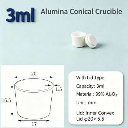 Alumina Conical Crucible – Lidded, 3–15mL, with Inner Convex or Outer Snap Lid