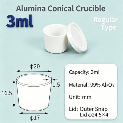 Alumina Conical Crucible – Lidded, 3–15mL, with Inner Convex or Outer Snap Lid