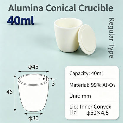 Alumina Conical Crucible – Lidded, 20–100mL, Regular, Short & High Purity