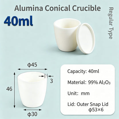 Alumina Conical Crucible – Lidded, 20–100mL, Regular, Short & High Purity