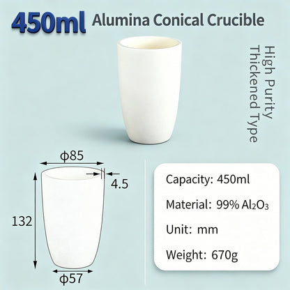 Alumina Conical Crucible – Lidless, 150–3500mL, Large Capacity