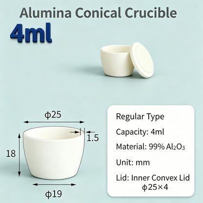 Alumina Conical Crucible – Lidded, 3–15mL, with Inner Convex or Outer Snap Lid