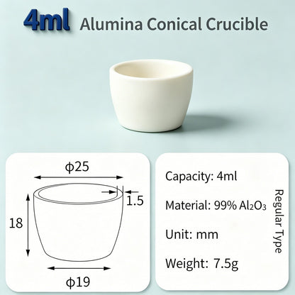 Alumina Conical Crucible – Lidless, 3–100mL, 99% High Purity