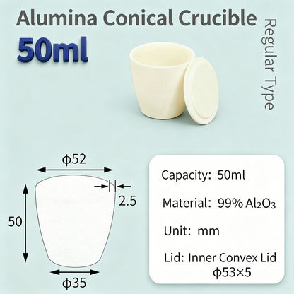 Alumina Conical Crucible – Lidded, 20–100mL, Regular, Short & High Purity