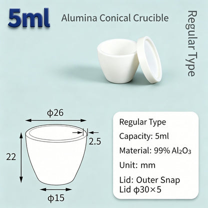 Alumina Conical Crucible – Lidded, 3–15mL, with Inner Convex or Outer Snap Lid