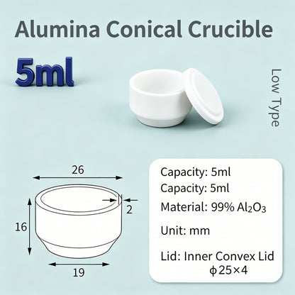 Alumina Conical Crucible – Lidded, 3–15mL, with Inner Convex or Outer Snap Lid