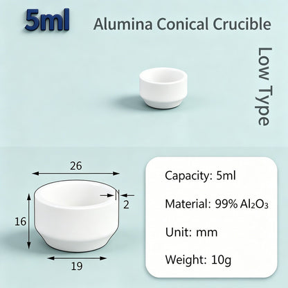 Alumina Conical Crucible – Lidless, 3–100mL, 99% High Purity