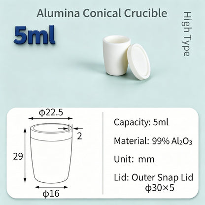 Alumina Conical Crucible – Lidded, 3–15mL, with Inner Convex or Outer Snap Lid