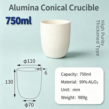 Alumina Conical Crucible – Lidless, 150–3500mL, Large Capacity