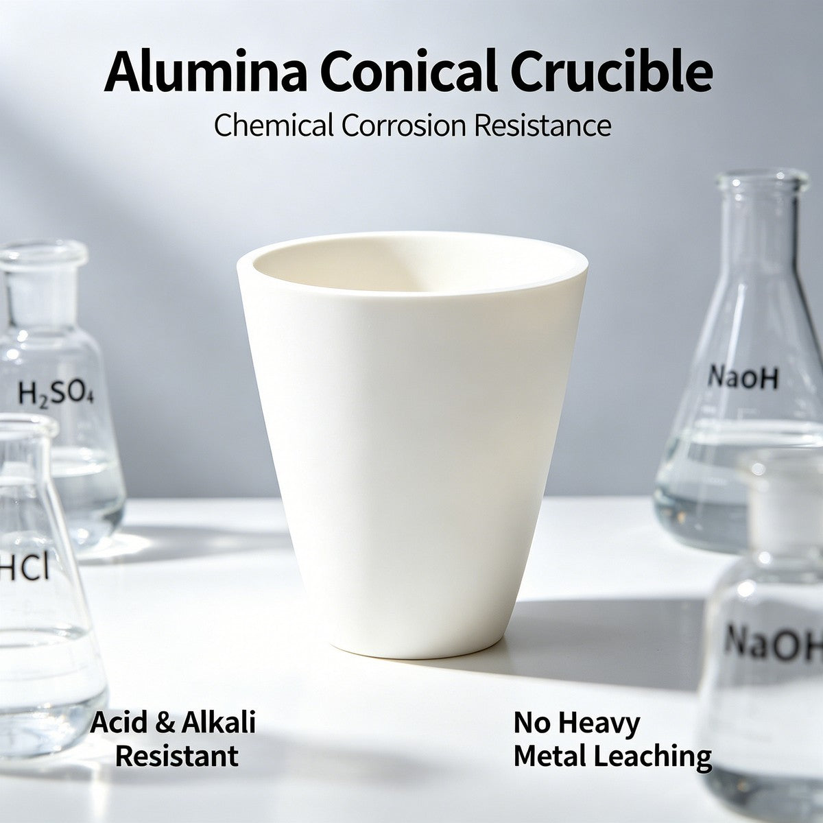 Alumina Conical Crucible acid and alkali corrosion resistant, no heavy metal leaching lab ceramic crucible for chemical test