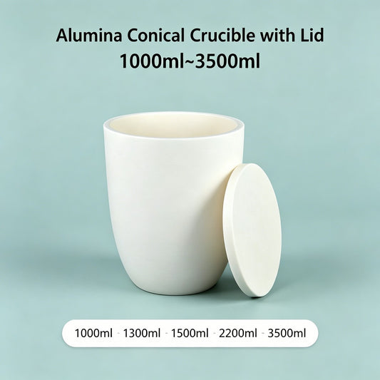 Alumina Conical Crucible lidded extra large 1000ml-3500ml with flat & snap lid, high temperature ceramic crucible for industrial precious metal melting