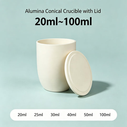 Alumina Conical Crucible lidded regular short model 20ml-100ml 99% high purity, acid alkali resistant ceramic crucible for lab ash test