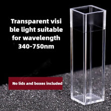 Load image into Gallery viewer, 10mm Path Length Plastic Fluorescence Cuvette - 4.5ml Capacity, Four-Sided Illumination