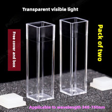 Load image into Gallery viewer, 10mm Path Length Plastic Fluorescence Cuvette - 4.5ml Capacity, Four-Sided Illumination