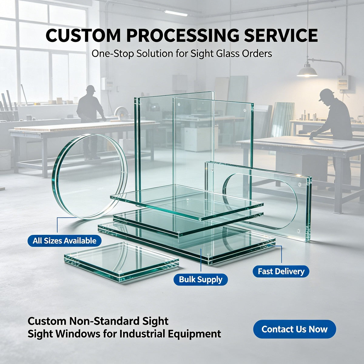 Custom processing service for tempered sight glass, custom size, polishing and cutting service for industrial circular observation glass