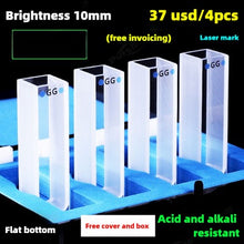 Laden Sie das Bild in den Galerie-Viewer, 10mm Path Length Glass Cuvette - 20/30/40/50mm Dimensions, High Transmittance, 1cm, Two-Sided Illumination, 3.5ml Capacity for 721/752 Spectrophotometer