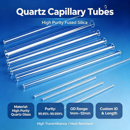 1-6mm OD Quartz Capillary Tube, 100mm Length - High Purity Fused Silica for Fiber Optics & Lab