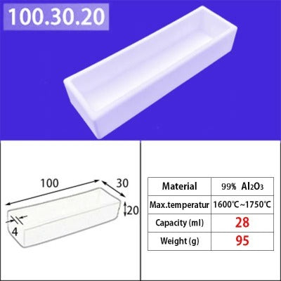 Alumina square crucible 100*30*20mm 28ml  Professional Melting Square Quartz Crucible, 1600°C Working Temperature, Preferred for Induction Furnaces