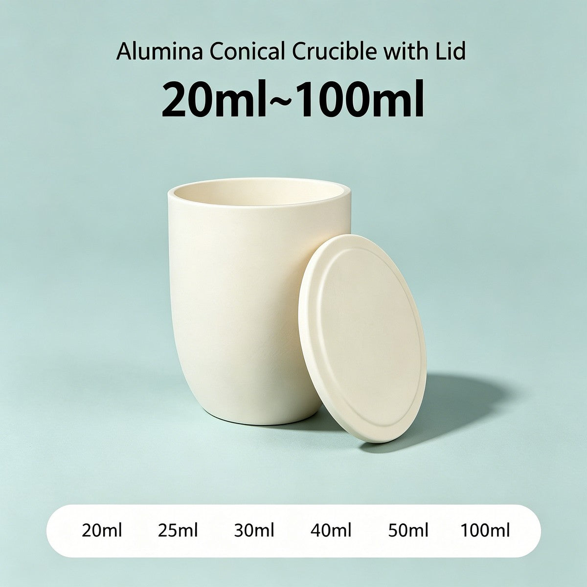 Alumina Conical Crucible – Lidded, 20–100mL, Regular, Short & High Purity