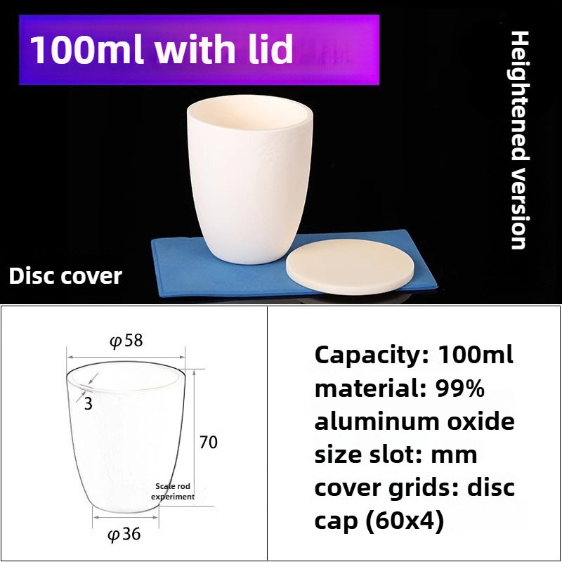 99% Alumina High Form-100ml Flat Lid Crucible for High-Temperature Metal Melting & Laboratory Use