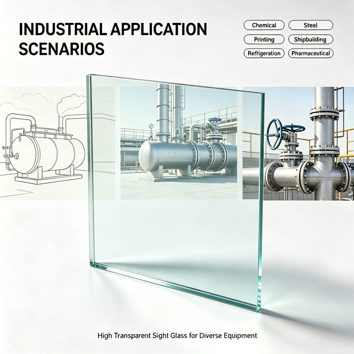 Standard Tempered Square Sight Glass | 300°C High Temperature Industrial Observation Window Plate