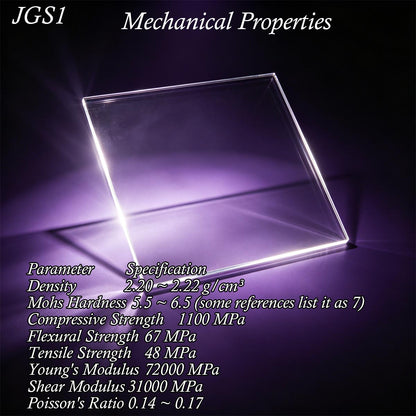 JGS1 UV quartz glass mechanical properties hardness density specifications