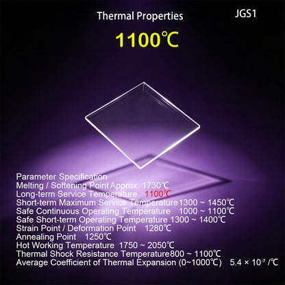 JGS1 UV quartz glass thermal properties high temperature resistance 1100°C data sheet