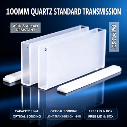 100mm path length acid resistant quartz cuvettes 2pcs