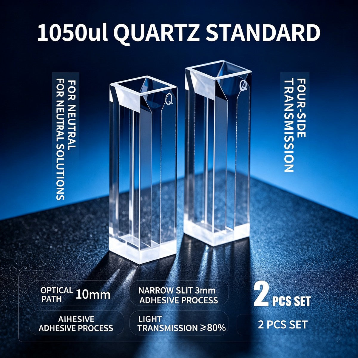 1050ul 4-path basic quartz cuvettes non acid resistant 2pcs