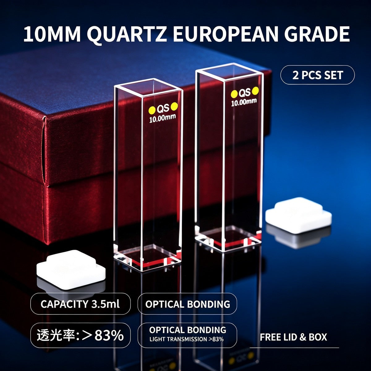 EU standard 10mm 4-path quartz cuvettes optical glued export grade 2pcs