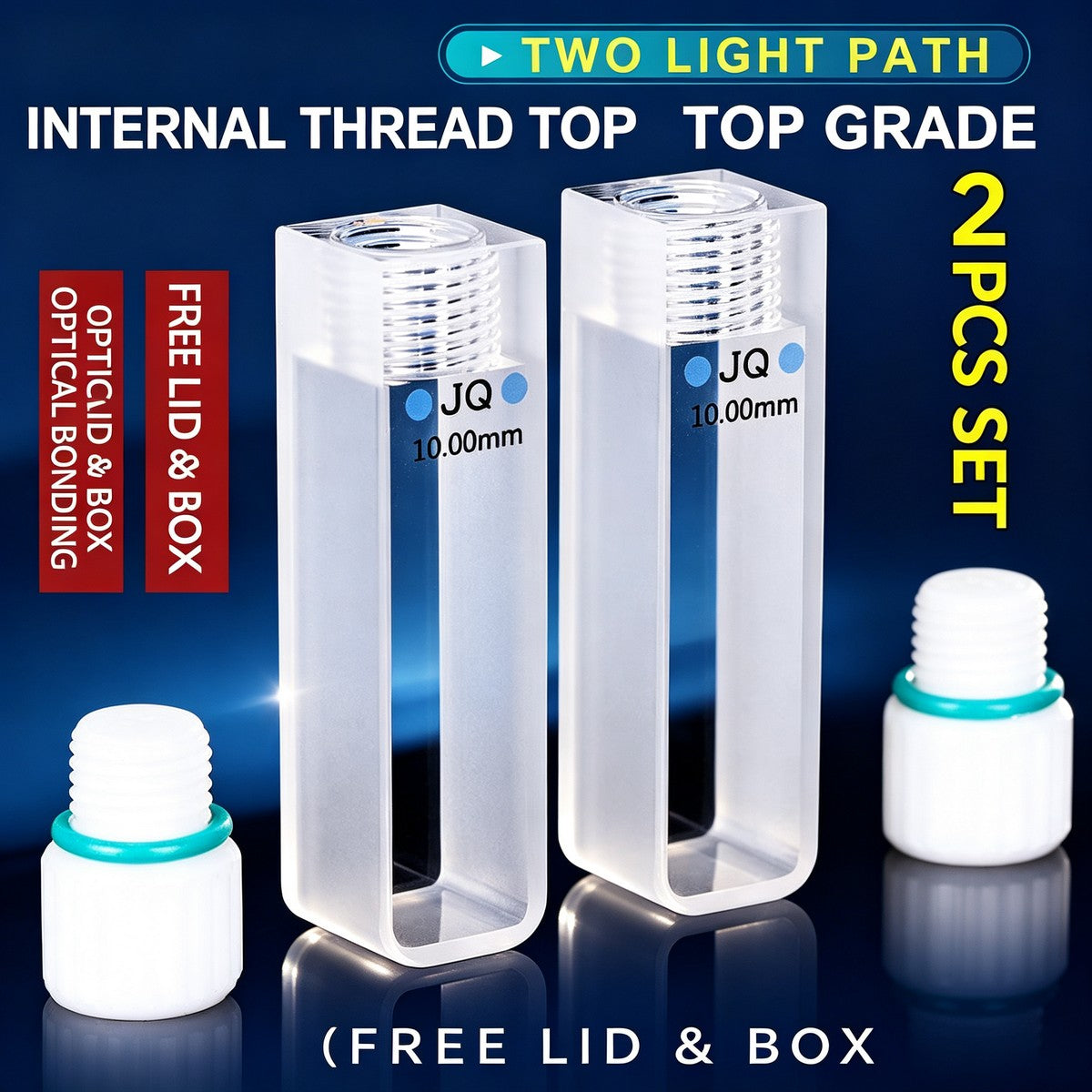 Inner thread export 10mm 2-path optical glued quartz cuvettes 2pcs
