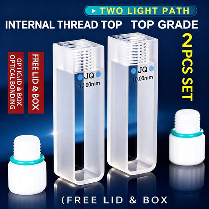 Inner thread export 10mm 2-path optical glued quartz cuvettes 2pcs